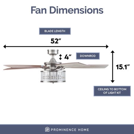 Prominence Home Saphina, 52 in. Ceiling Fan with Light & Remote Control, Brushed Nickel 51677-40
